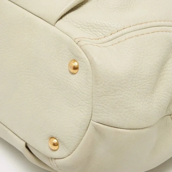 PRADA AUTHENTIC PEBBLED CREAM LEATHER HANDLE/CROSSBODY GOLD HARDWARE - Picture 5 of 12